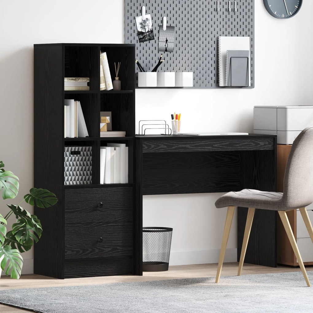 Mesa com Armazenamento Carvalho Preto Madeira Engenharia
