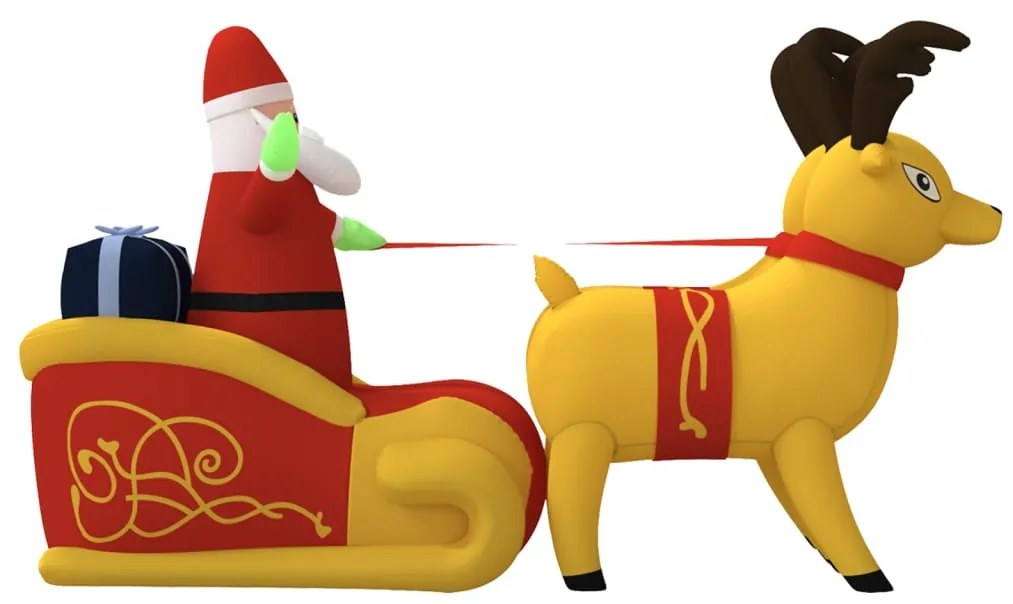 Pai Natal e renas insufláveis com luzes LED 130 cm