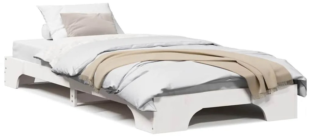 Estrutura de Cama Branca 80x200 cm em Madeira de Pinho Sólido