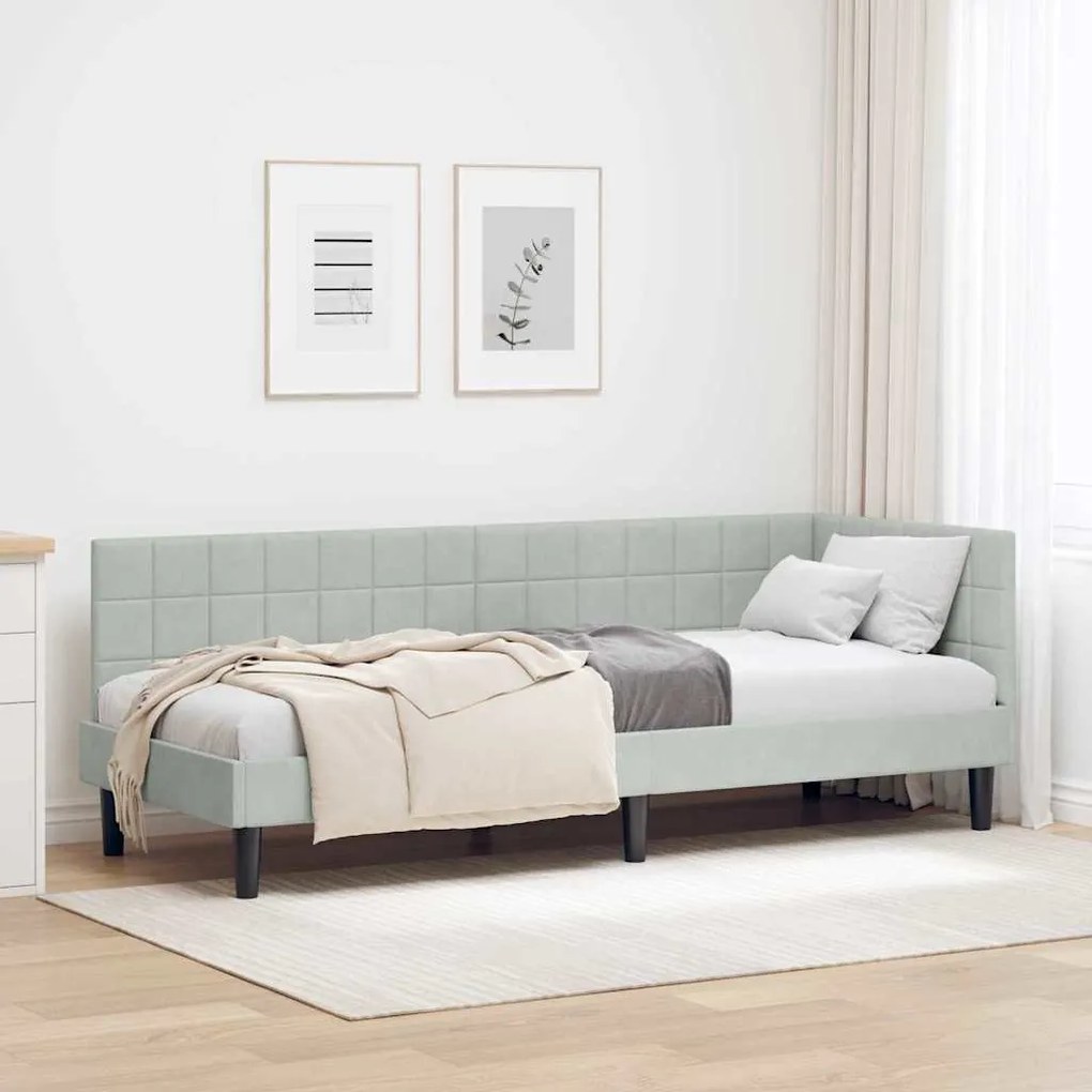 vidaXL Estrutura de Cama de Canto Cinzento-claro 80 cm x 200 cm Veludo