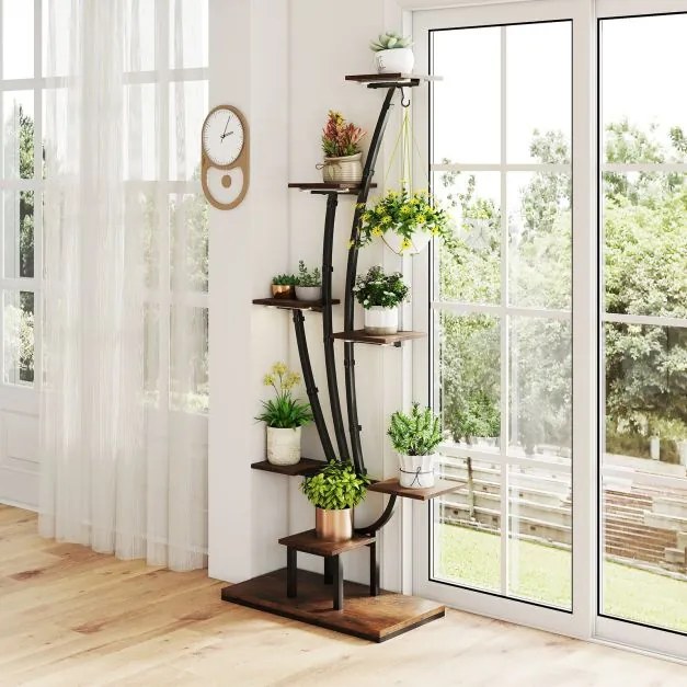 Suporte para plantas com luzes, prateleira para plantas com 8 níveis