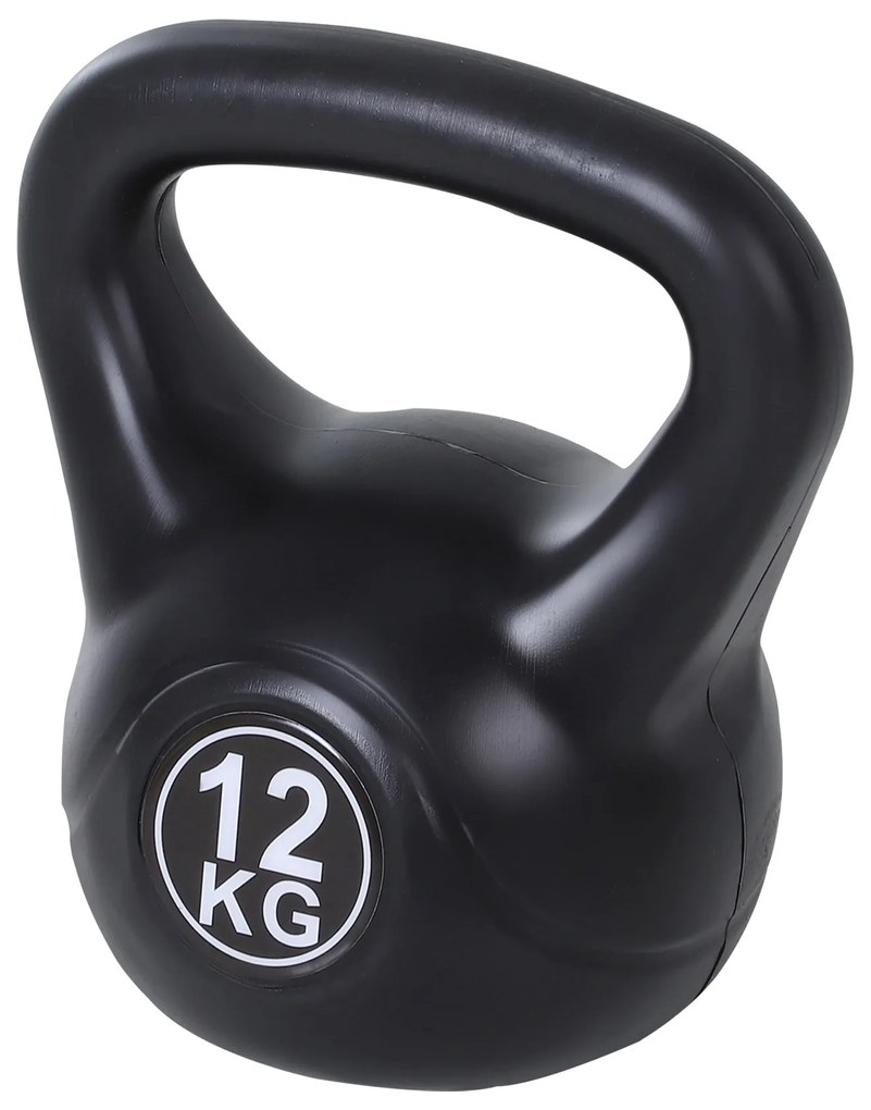 Peso Russo de 12 kg Kettlebell Preenchido de Areia com Punho Largo e Antiderrapante para Trenos em Casa e Ginásio 27x21x31 cm Preto