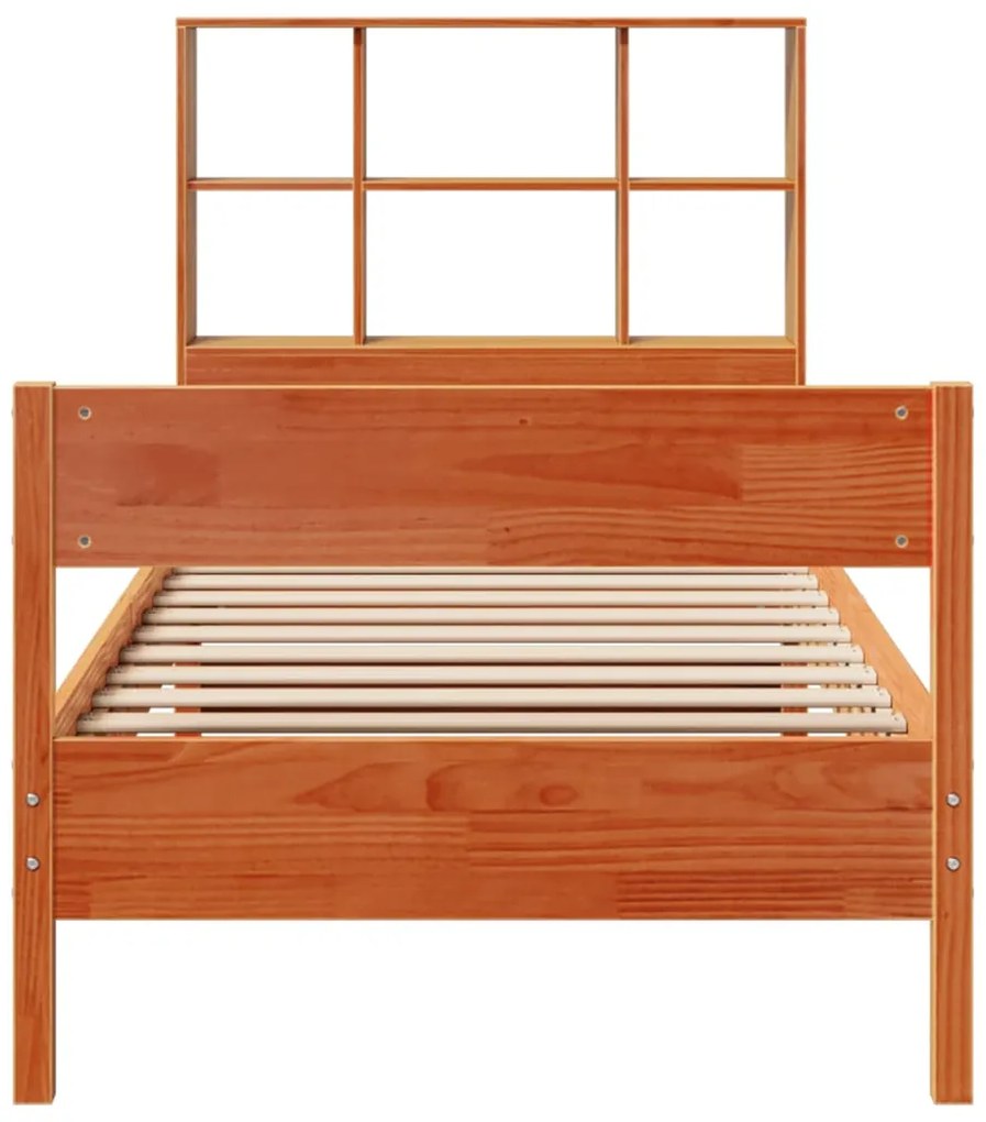Cama com estante sem colchão 90x200cm pinho maciço castanho-mel