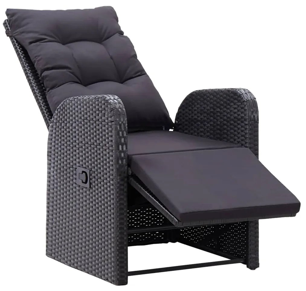 Cadeiras de jardim reclináveis c/ almofadões 2pcs vime PE preto