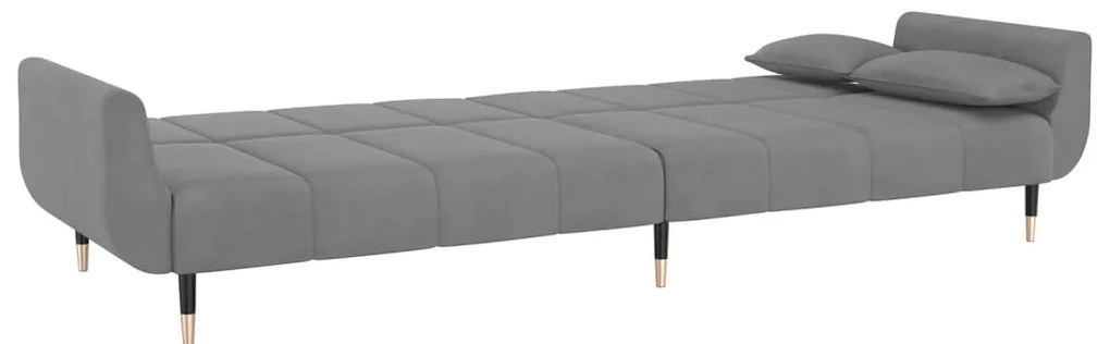 Sofá-cama 2 lugares com duas almofadas veludo cinzento-claro