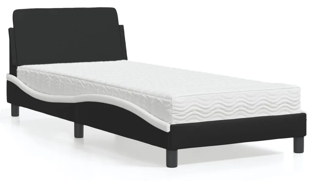 Cama com colchão 80x200 cm couro artificial preto e branco