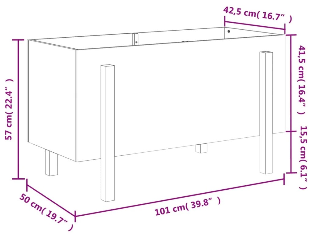 Canteiro elevado jardim 101x50x57 cm pinho maciço castanho-mel