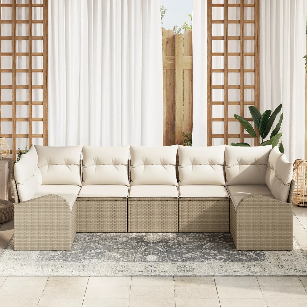 Conjunto de Sofá de Jardim vidaXL com Almofadas Bege Rattan Poliéster,