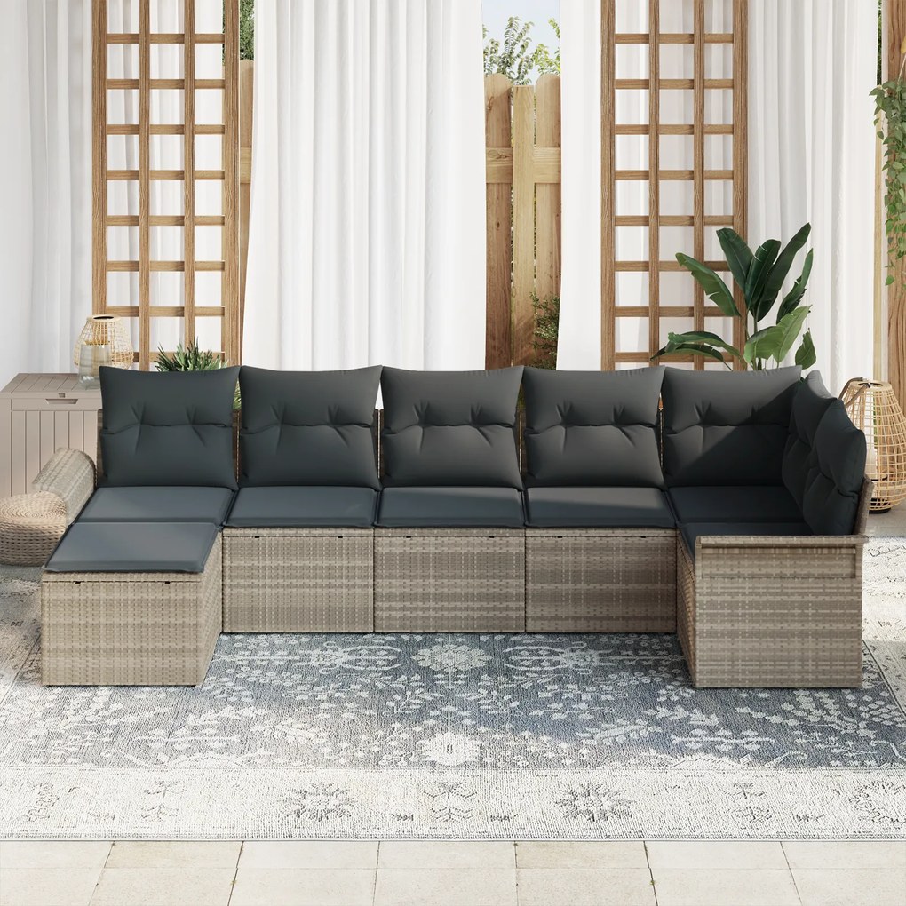Conjunto de Sofá de Jardim vidaXL de 7 Peças com Almofadas Cinza Claro