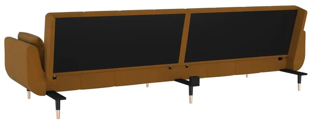 Sofá-cama 2 lugares com duas almofadas veludo castanho