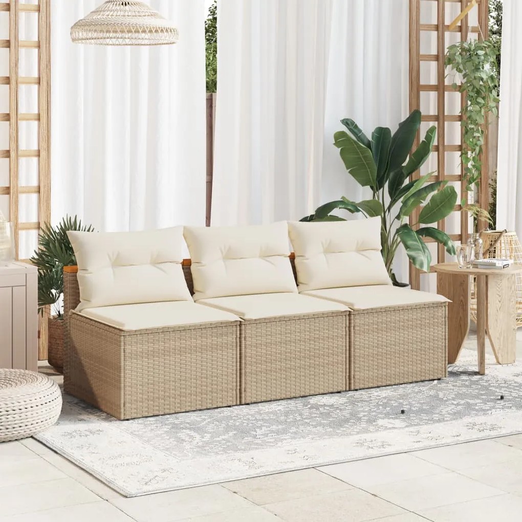 vidaXL Sofás de jardim sem braços com almofadões 2 pcs vime PE bege