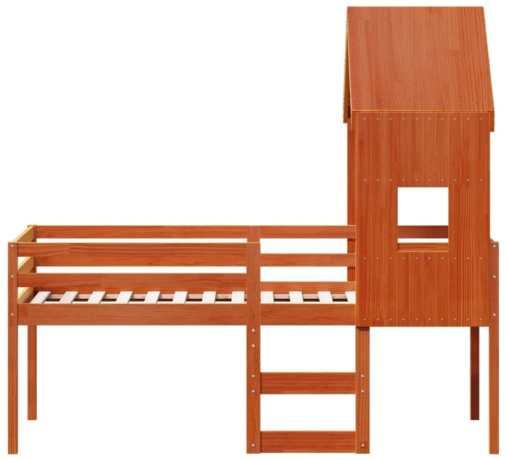 Cama alta com telhado 80x200 cm pinho maciço castanho-mel