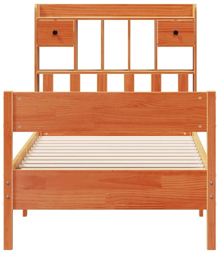 Cama com estante sem colchão 75x190cm pinho maciço castanho-mel