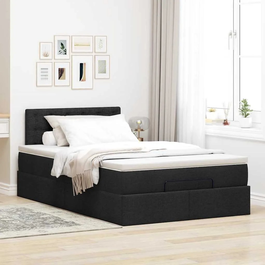 Cama otomana com colchão 120x200 cm tecido preto