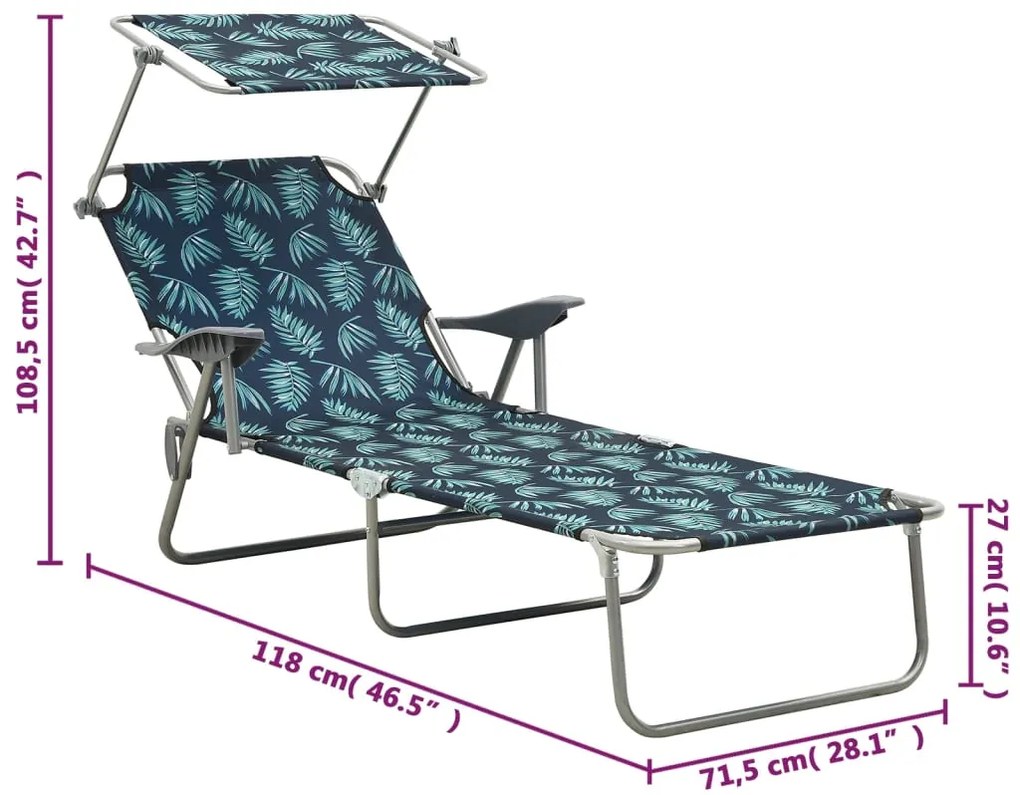 Espreguiçadeira com toldo aço estampagem de folhas