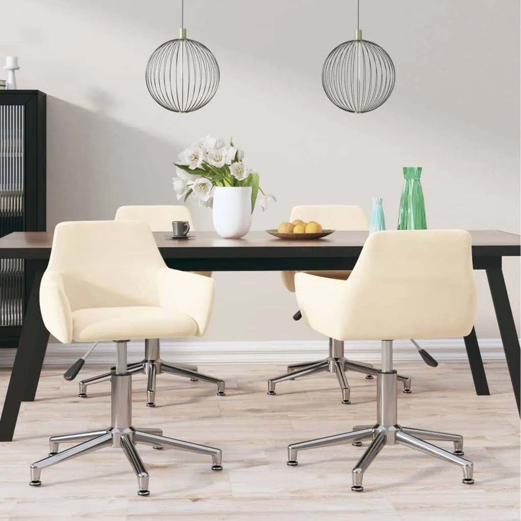 vidaXL Cadeiras de jantar giratórias 4 pcs veludo cor creme