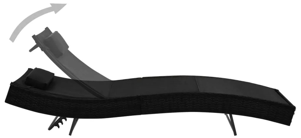 Espreguiçadeiras com mesa 2 pcs vime PE e textilene preto