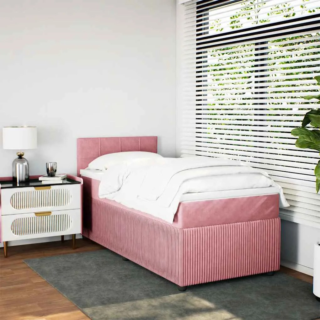 Cama com molas/colchão 90x200 cm veludo rosa