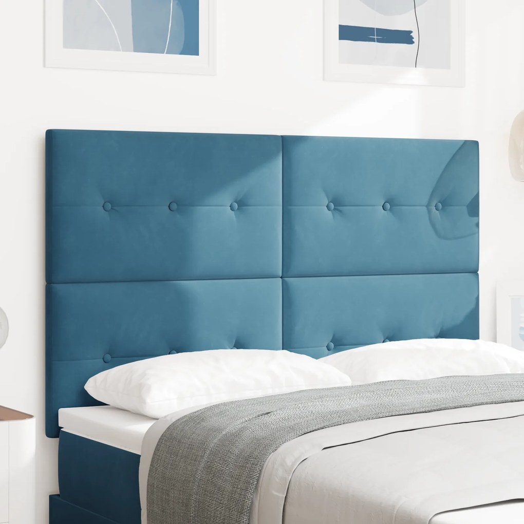 Cabeceira vidaXL com Botões Estofados Azul Escuro 140 cm Veludo