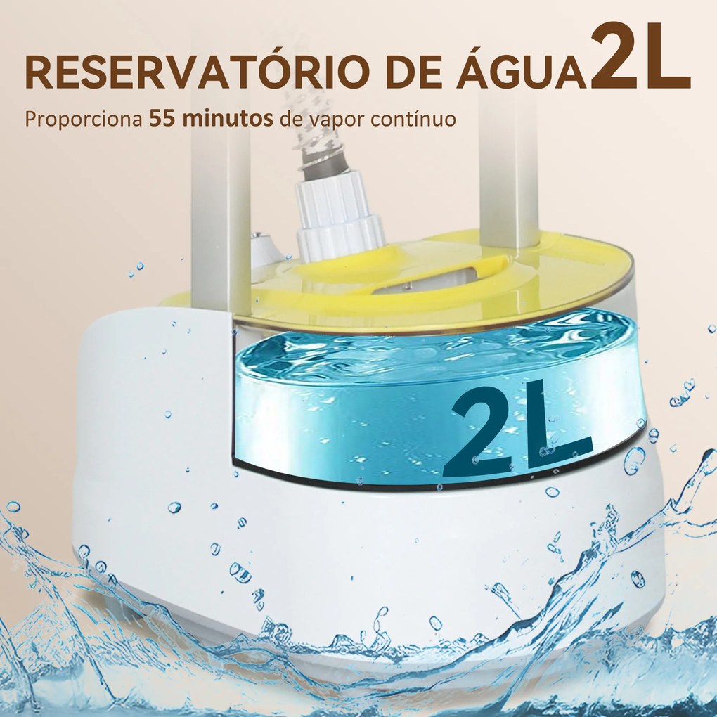 Ferro de Engomar a Vapor 1800W Temperatura Ajustável 11 Níveis Depósito de 2 L Aquecimento em 38s 35x25x47-118,5 cm Amarelo