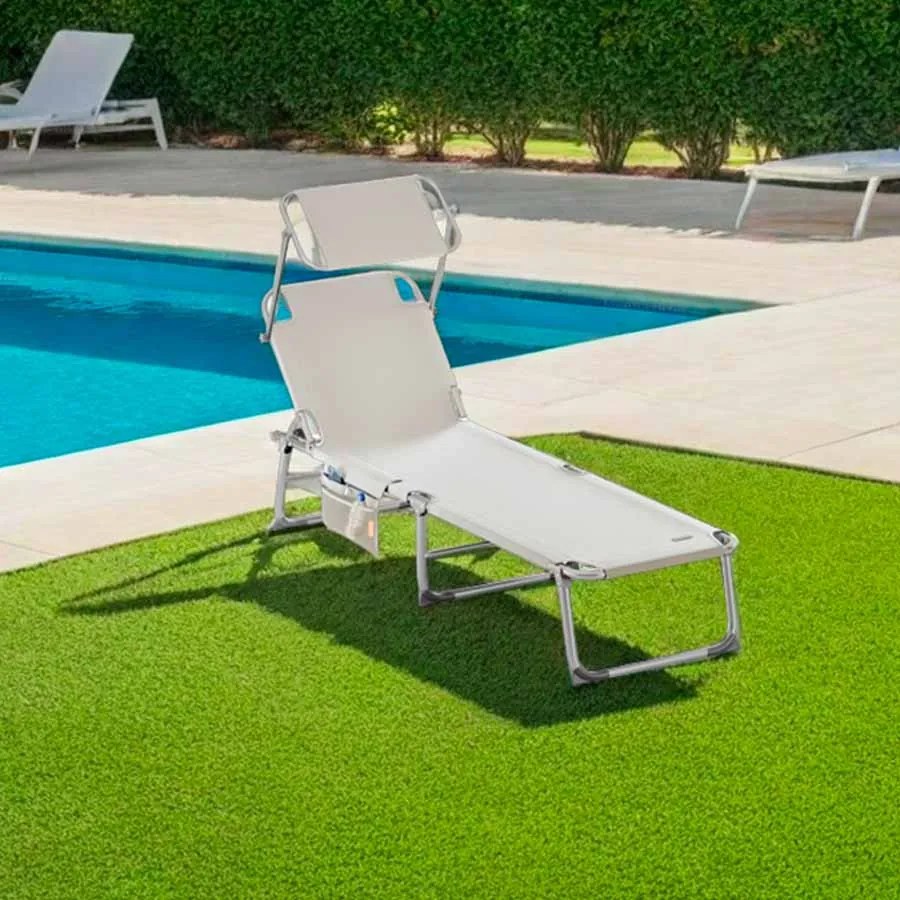 Espreguiçadeira Jardim Ibiza 190x59x29cm com cobertura solar em alumínio creme