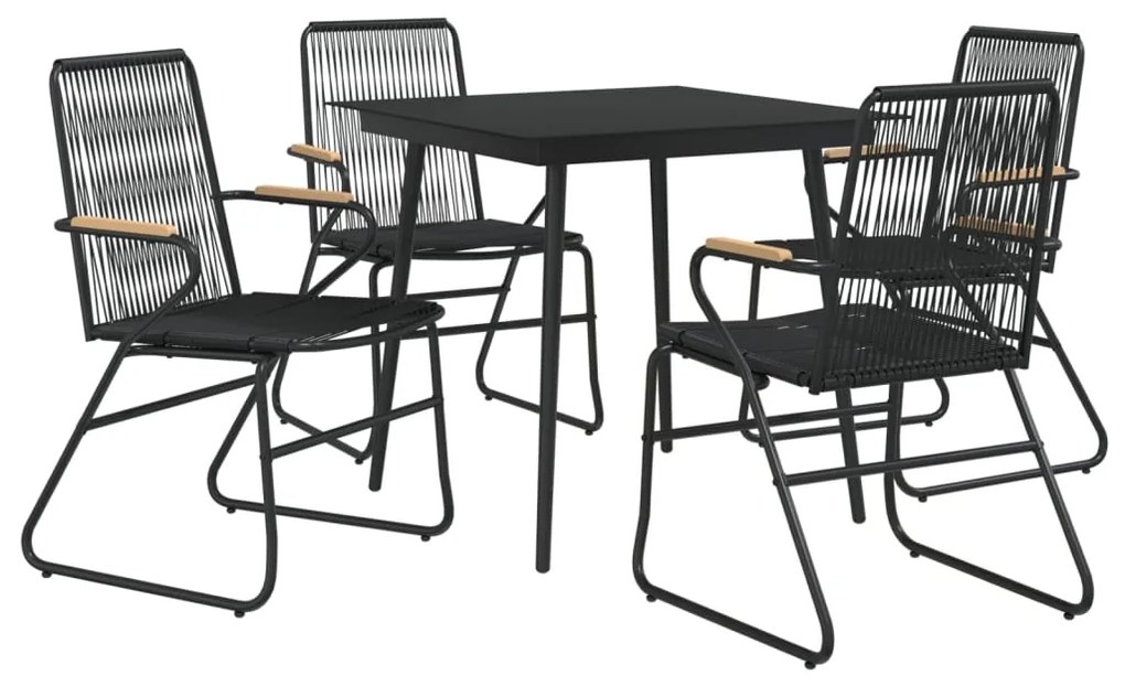 Conjunto de jantar para jardim 5 pcs vime PVC preto