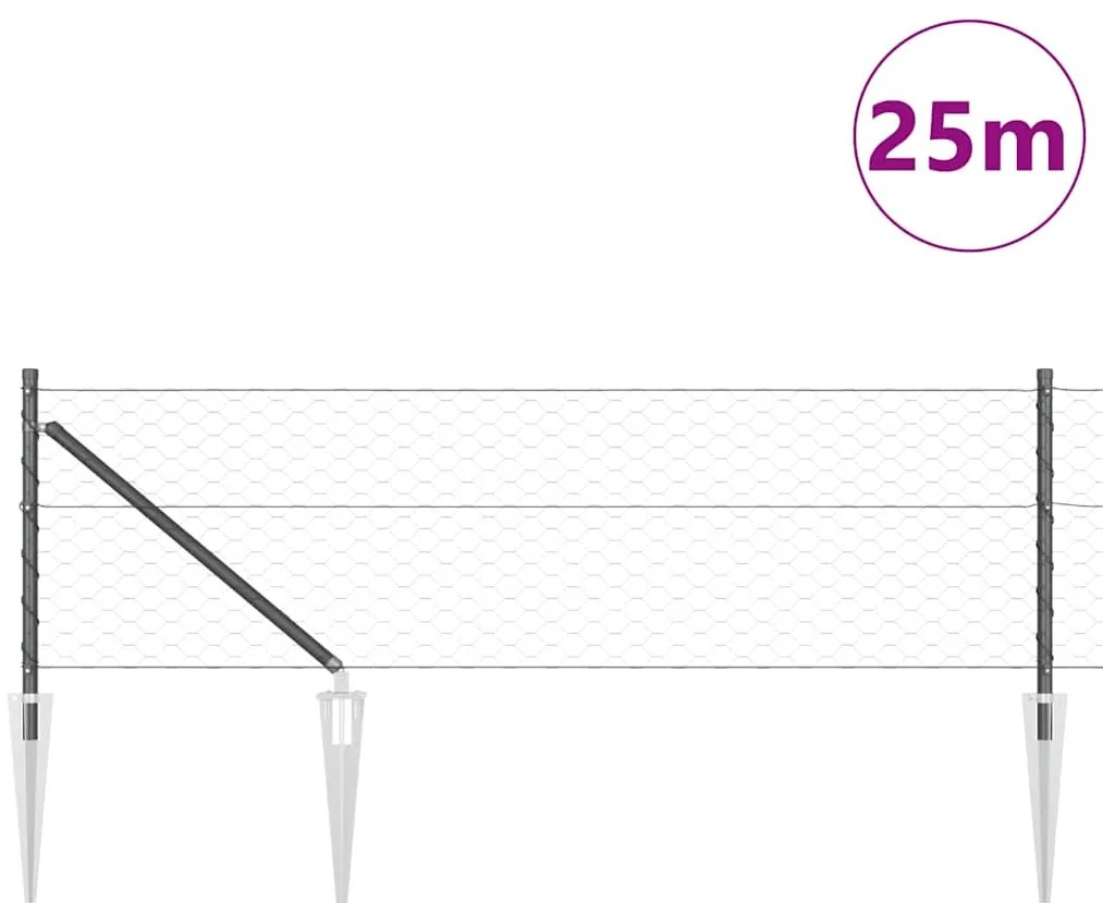 Cerca Hexagonal vidaXL Cinza 0.6x25 m Aço