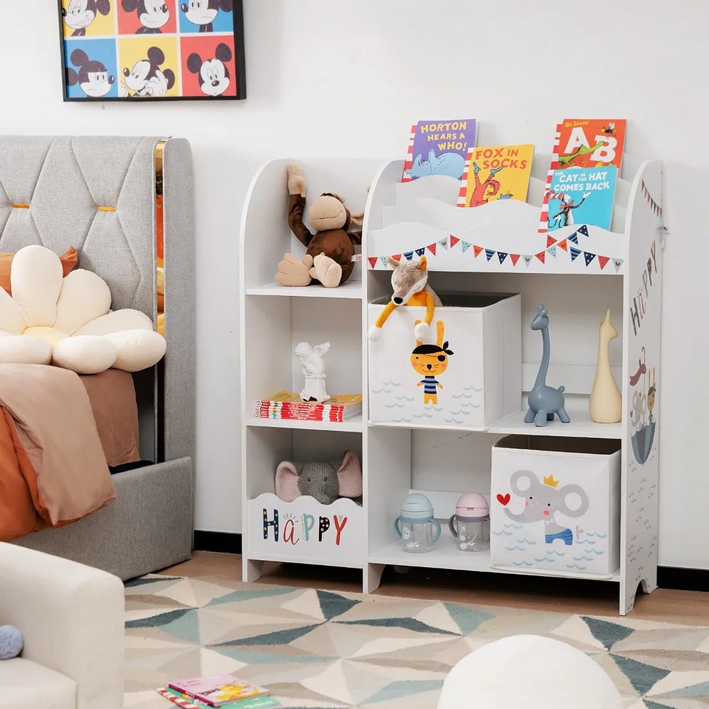 Organizador de brinquedos e livros para crianças, armário de madeira para armazenamento com caixas de armazenamento