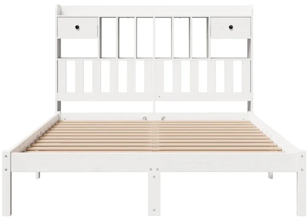Cama com estante sem colchão 140x200 cm pinho maciço branco
