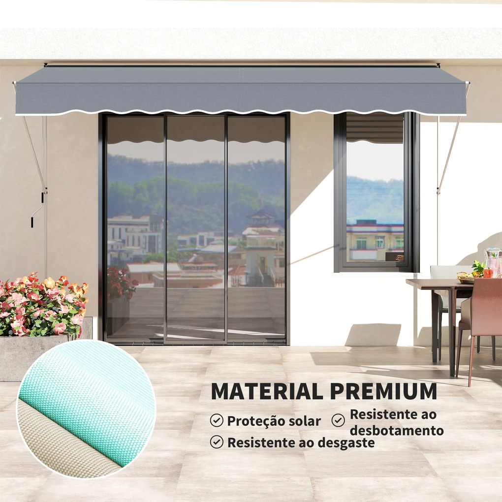 Toldo Manual Retrátil 4x1,2 m Altura Ajustável 170-280 cm com Manivela Anti-UV e Impermeável Sem Perfuração Cinzento Escuro