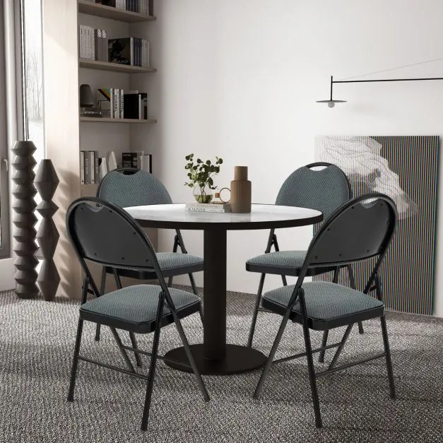 Conjunto de 4 cadeiras dobráveis portáteis com assento almofadado e encosto em tecido Estrutura metálica estofada para escritório casa Cinzento