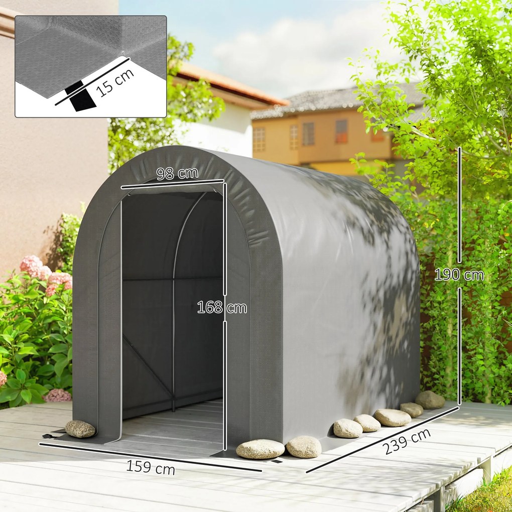 Abrigo de Jardim para Bicicletas com Estrutura em Aço, Porta com Fecho, Impermeável 2,4x1,6x1,9 m Cinzento Claro