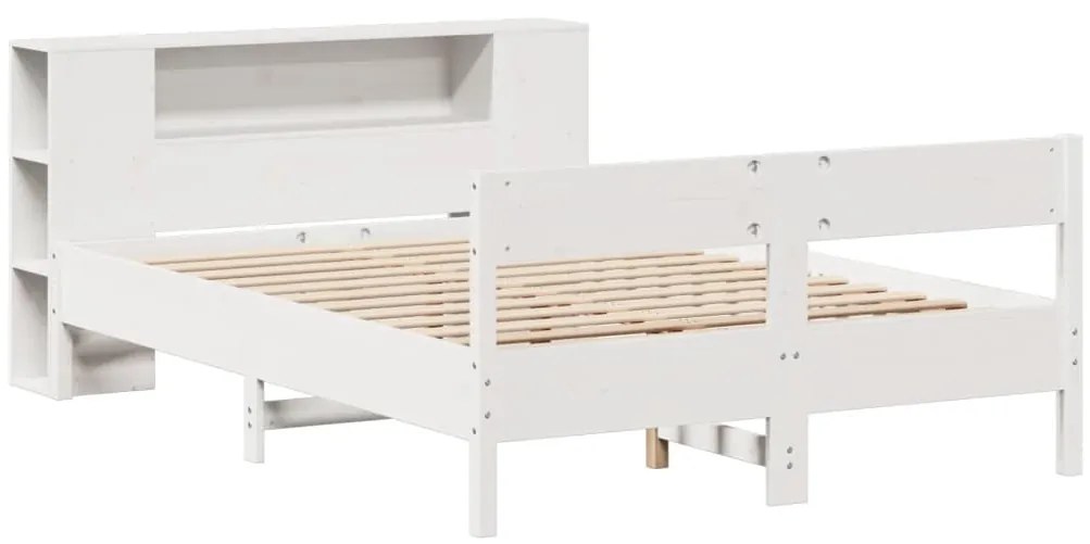 Cama com estante sem colchão 140x190 cm pinho maciço branco
