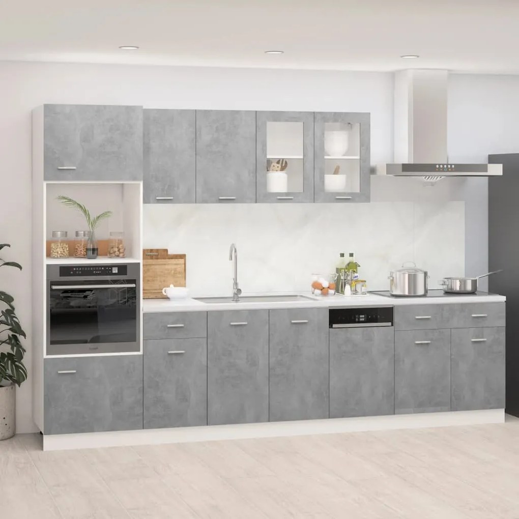 3067627 vidaXL 7 pcs conj. armários de cozinha contraplacado cinzento cimento