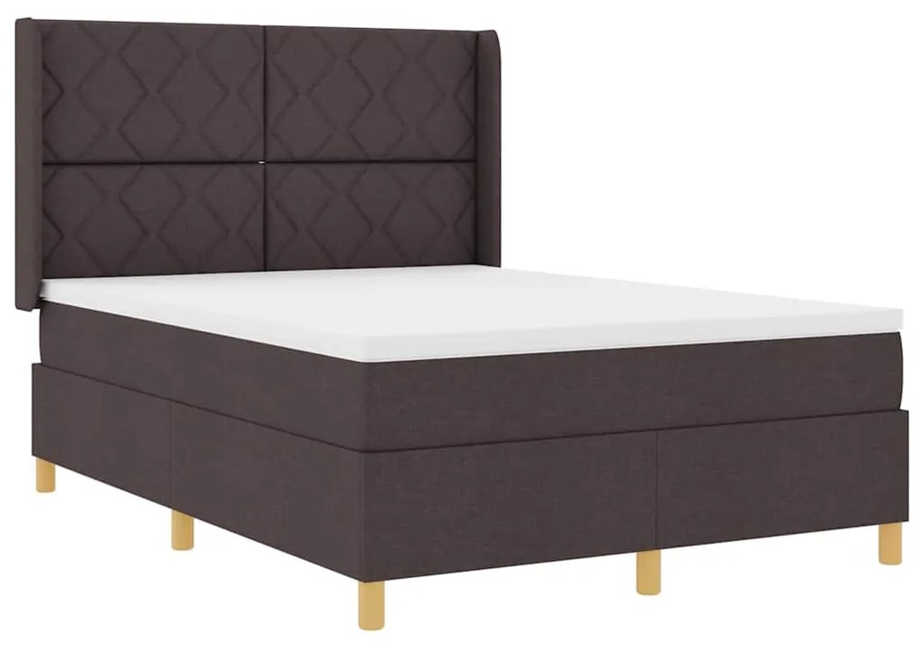 Cama Box com Colchão e LED Castanho Escuro 140x190 cm em Tecido