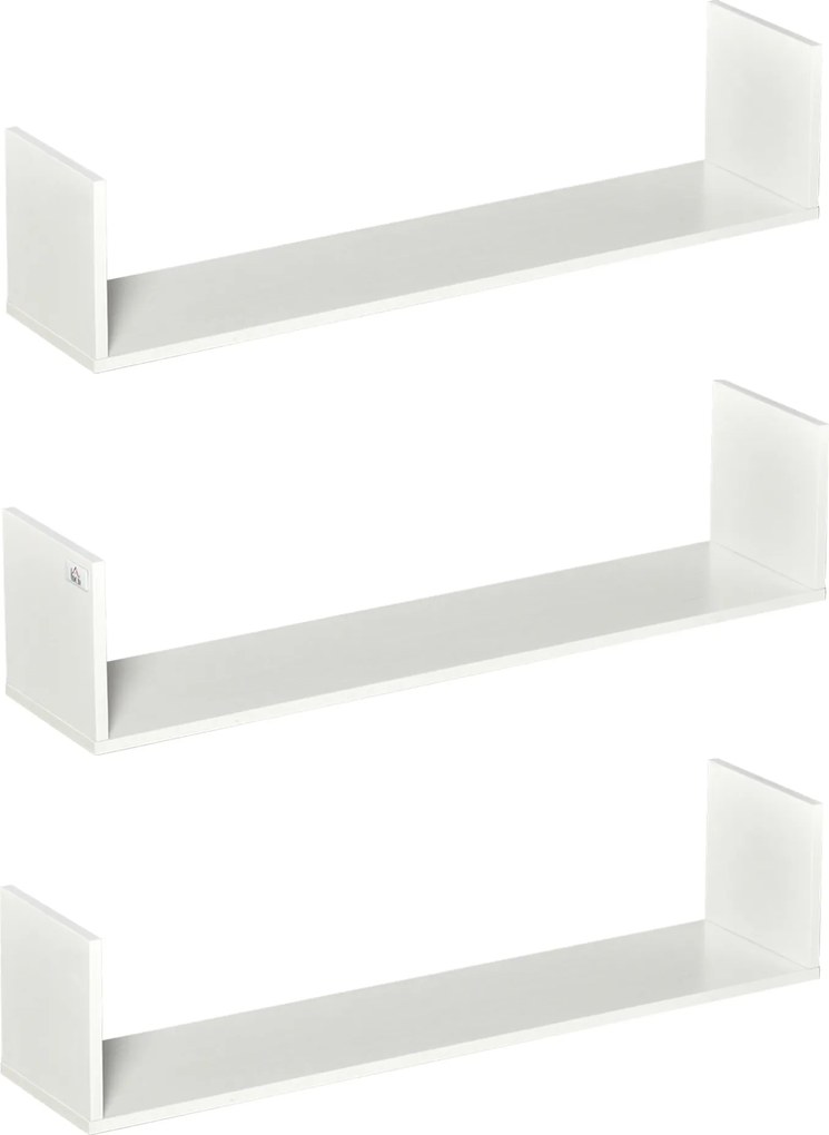 Conjunto de 3 prateleiras de parede suspensas - 80 x 18 x 18 cm - kit completo de fixação incluído - MDF com acabamento em madeira branca