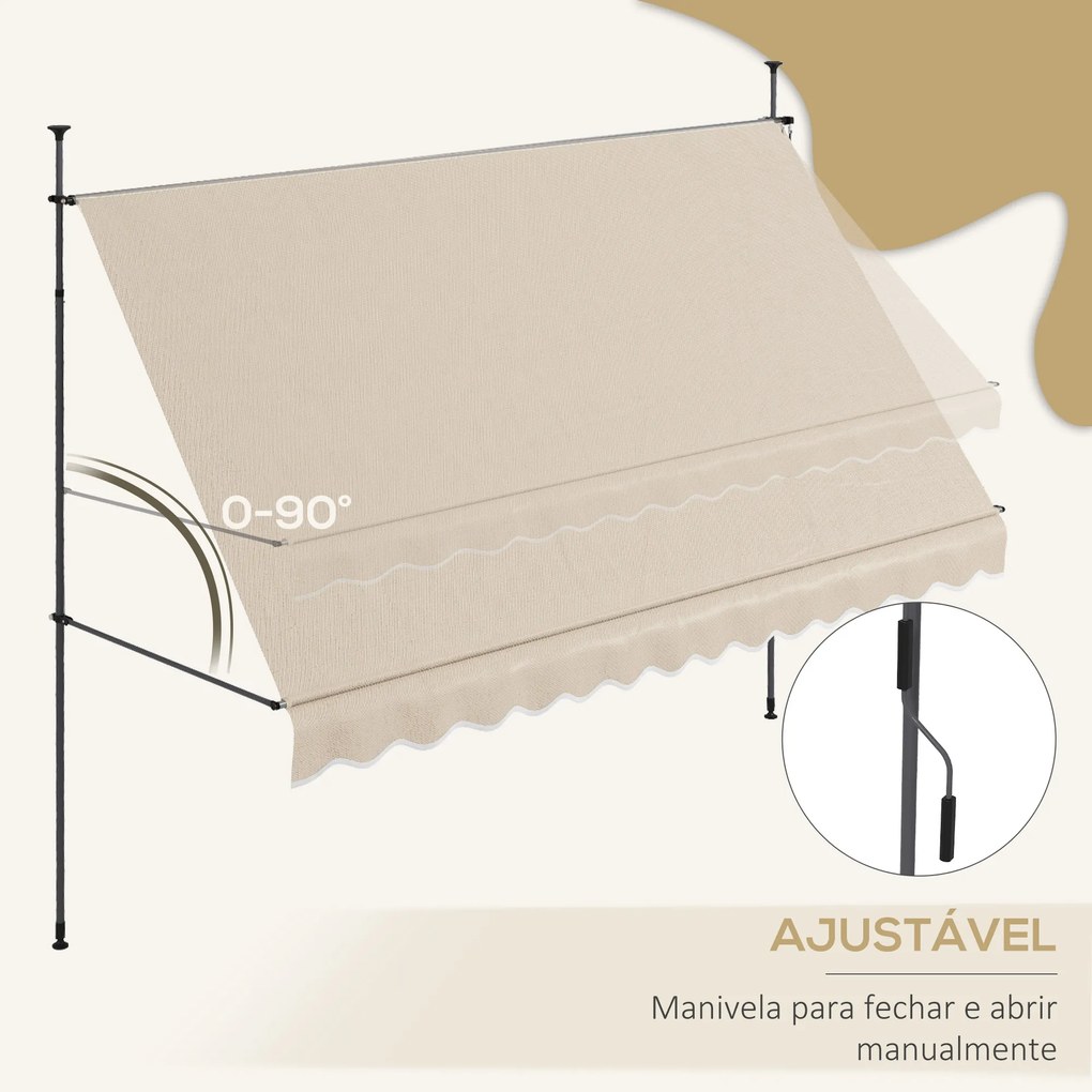 Toldo Manual Retrátil com Manivela 350x120x210-300 cm com Altura Ajustável Impermeável para Jardim Varanda Areia