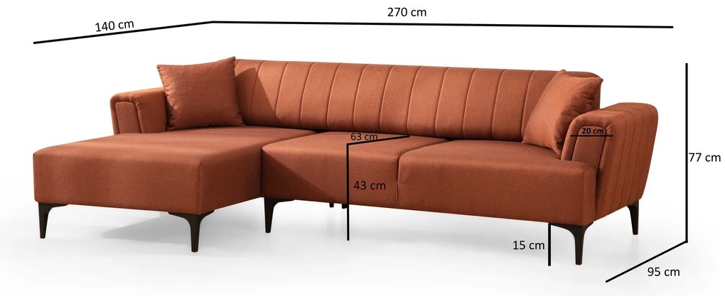 **** Sofá-Cama de Canto Hamlet – Vermelho Tijolo – 140x270 cm

**