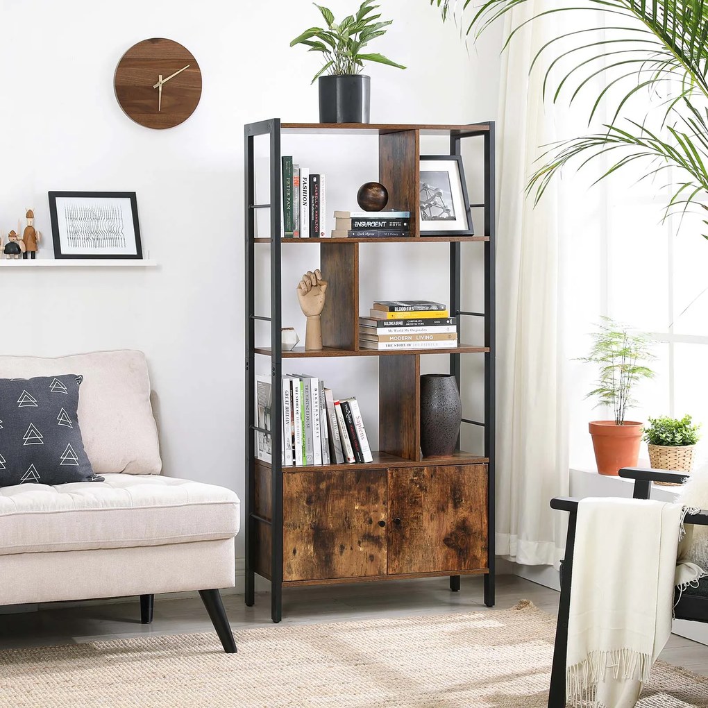 Estante com 4 prateleiras abertas moderna 30 x 74 x 154,5 cm Castanho Vintage-Preto