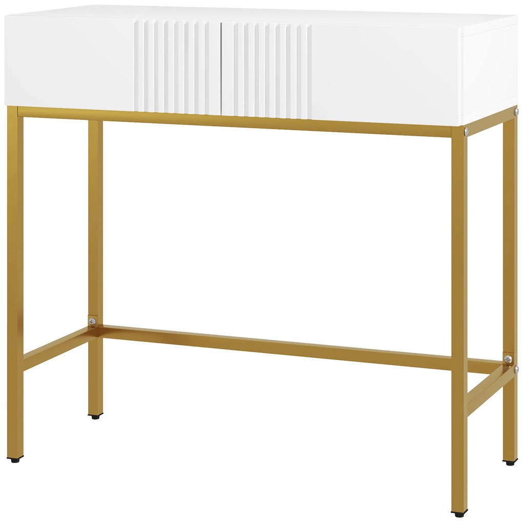 Mesa Consola Moderna Mesa de Entrada com 2 Gavetas e Pés de Aço Anti-tombo para Entrada Sala Corredor 80x31,5x75 cm Branco