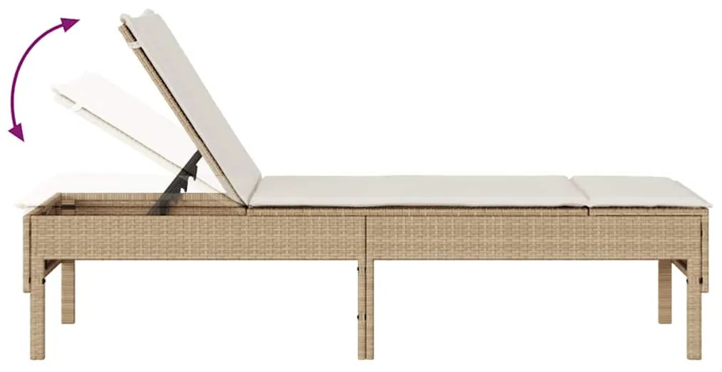 Espreguiçadeira com almofadão 55x200x44cm vime PE bege