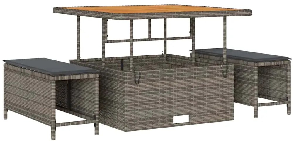 Conjunto de Sofá de Jardim de 9 Peças com Almofadas Cinzas em Polyratt
