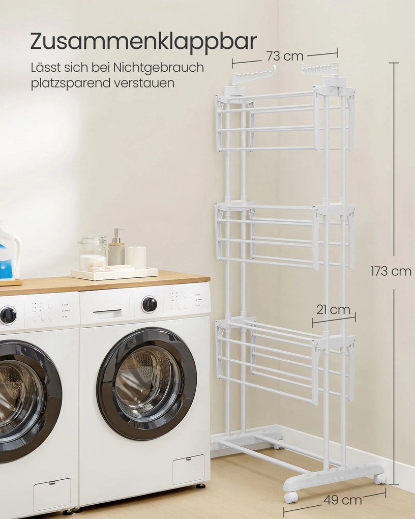 Estendal roupa com 4 níveis e Rodas 63,5 x 128 x 173 cm branco nuvem