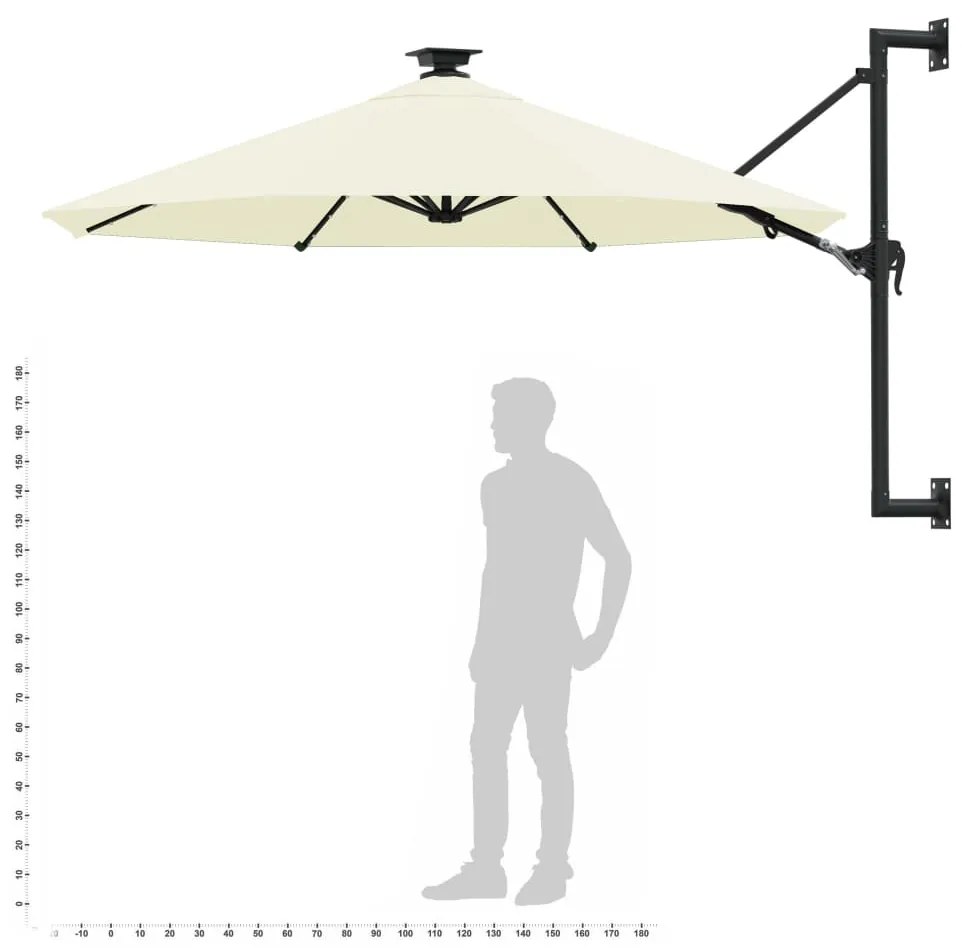 Guarda-sol para jardim de parede c/ luzes LED 300 cm areia
