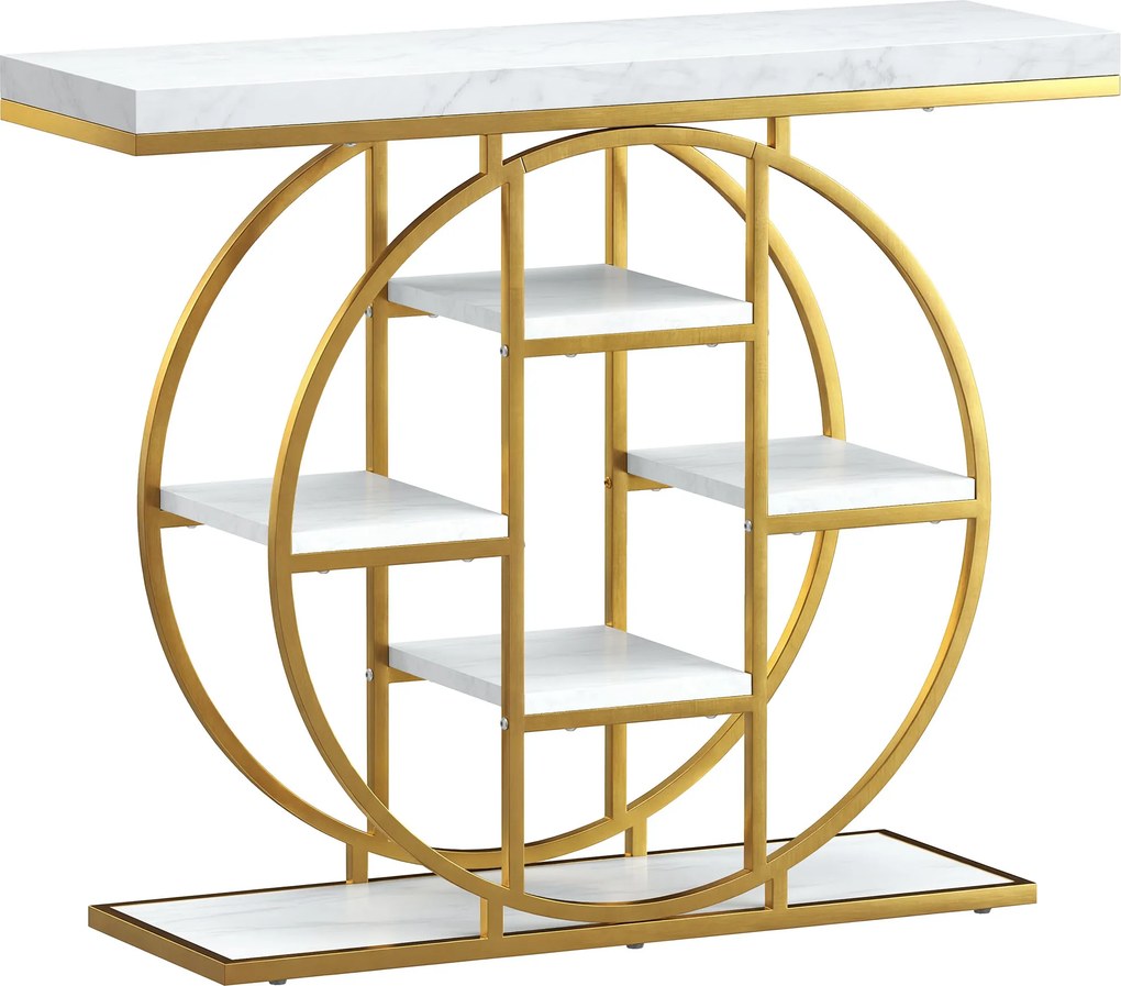 HOMCOM Mesa Consola de Entrada Móvel de Entrada Industrial 6 Prateleiras Armazenamento Tampo 4cm 100 x 30 x 81,5cm Branco | Aosom Portugal