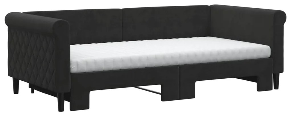 Sofá-cama com gavetão e colchões 90x190 cm veludo preto