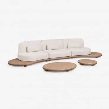 Conjunto De Jardim Com Sofá Modular Reto De 3 Peças E 2 Mesas De Centro Em Madeira De Acácia Gerard Marrom Acácia Claro - Sklum