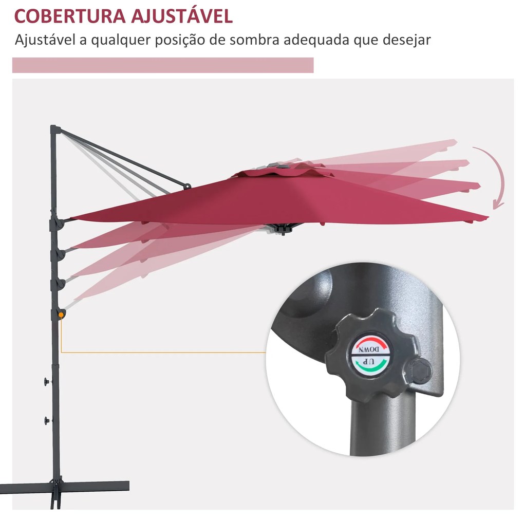 Chapéu de Sol Excêntrico Ø294x242 cm Chapéu de Sol de Jardim com Altur
