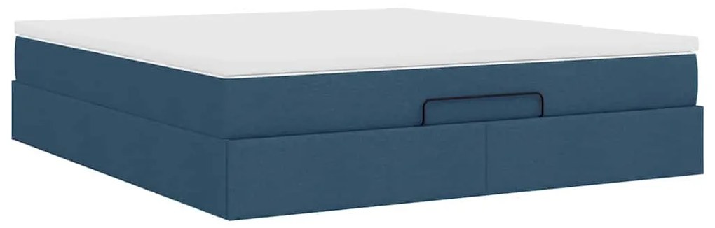 Estrutura de cama otomana com colchão 160x200 cm tecido azul