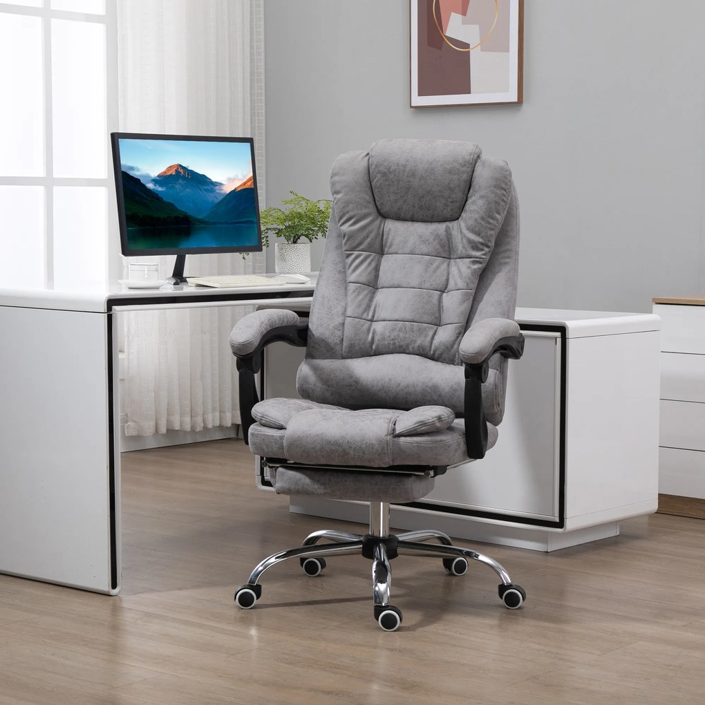 Cadeira de escritório executiva com função de massagem e aquecimento, altura ajustável, encosto reclinável, em tecido de microfibra cinzenta